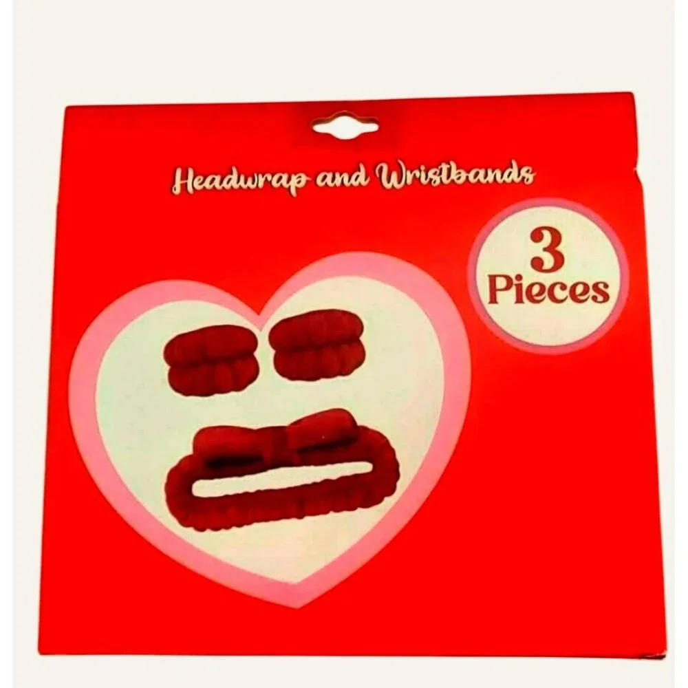 NWT - 3-Piece Red Plush Headwrap & Wristbands Spa Set (SKU #0403)